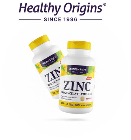 Dois frascos do suplemento Zinco da Healthy Origins