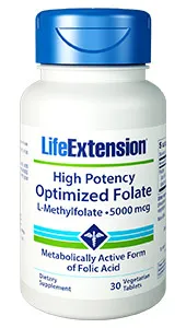Life Extension High Pot Optimized Folate, 5000 mcg, 30 tablets
