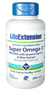 Life Extension Super Omega-3 EPA-DHA with Sesame Lignans and Olive Extract - 240 easy-to-swallow softgels