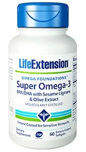Life Extension Super Omega-3 EPA-DHA with Sesame Lignans & Olive Extract - 60 enteric coated softgels