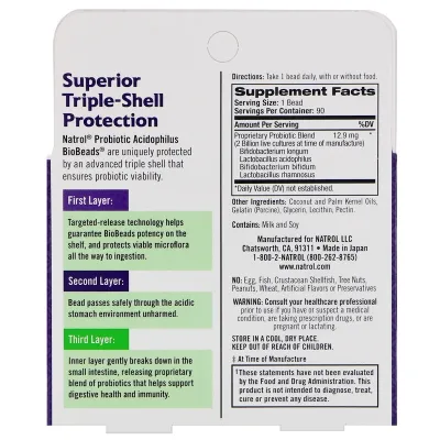 Natrol Probiotic Acidophilus Biobeads - 90 Beads