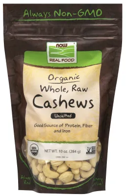 NOW Natural Foods Cashews, Organic, Whole, Raw & Unsalted - 10 oz.