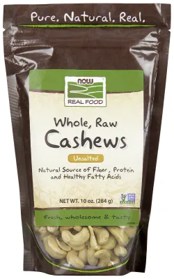 NOW Natural Foods Cashews, Whole, Raw & Unsalted - 10 oz