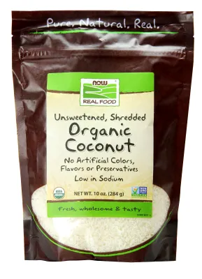 NOW Natural Foods Coconut, Organic, Unsweetened & Shredded - 10 oz.