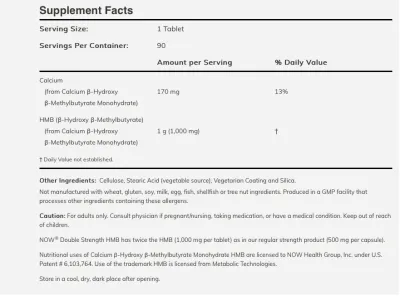 NOW Sports HMB, Double Strength 1000 mg - 90 Tablets