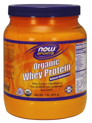 NOW Sports Whey Protein, Organic Unflavored Powder - 1 lb.