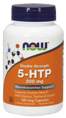 NOW Supplements 5-HTP, Double Strength 200 mg - 120 Veg Capsules