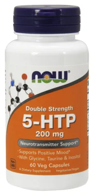 NOW Supplements 5-HTP, Double Strength 200 mg - 60 Veg Capsules