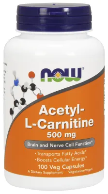 NOW Supplements Acetyl-L-Carnitine 500 mg - 100 Veg Capsules