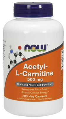 NOW Supplements Acetyl-L-Carnitine 500 mg - 200 Veg Capsules