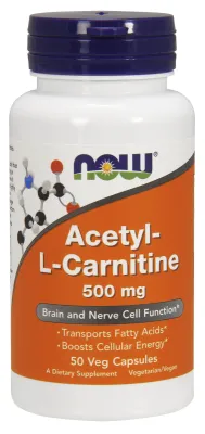 NOW Supplements Acetyl-L-Carnitine 500 mg - 50 Veg Capsules