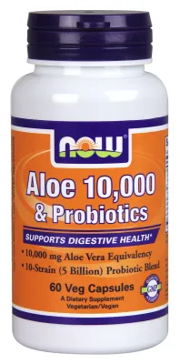 NOW Supplements Aloe 10,000 & Probiotics - 60 Veg Capsules