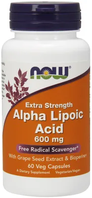 NOW Supplements Alpha Lipoic Acid, Extra Strength 600 mg - 60 Veg Capsules