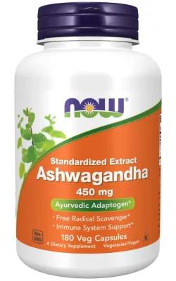 NOW Supplements Ashwagandha 450 mg - 180 Veg Capsules