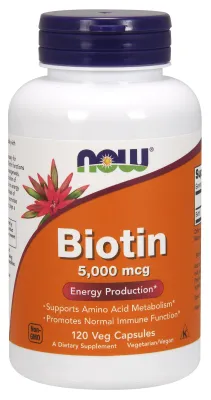 NOW Supplements Biotin 5,000 mcg - 120 Veg Capsules