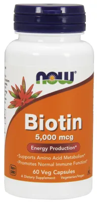 NOW Supplements Biotin 5,000 mcg - 60 Veg Capsules