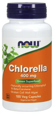 NOW Supplements Chlorella 400 mg - 100 Veg Capsules