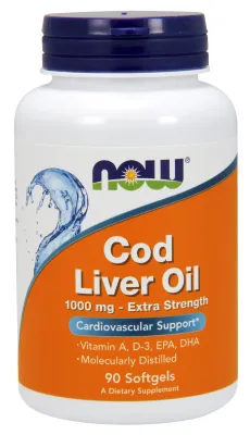 NOW Supplements Cod Liver Oil, Extra Strength 1,000 mg - 90 Softgels