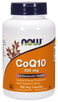 NOW Supplements CoQ10 100 mg with Hawthorn Berry - 180 Veg Capsules