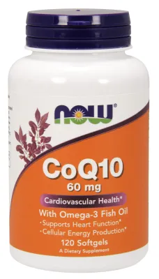 NOW Supplements CoQ10 60 mg with Omega-3 Fish Oil - 120 Softgels