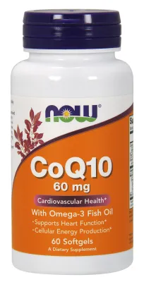 NOW Supplements CoQ10 60 mg with Omega 3 Fish Oil - 60 Softgels