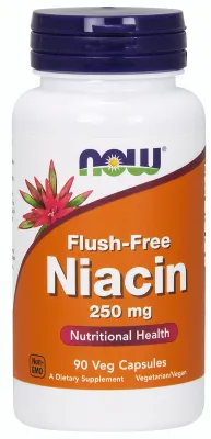 NOW Supplements Flush-Free Niacin 250 mg - 90 Veg Capsules
