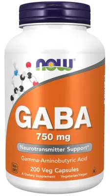 NOW Supplements GABA 750 mg - 200 Veg Capsules
