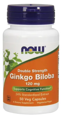 NOW Supplements Ginkgo Biloba, Double Strength 120 mg - 50 Veg Capsules