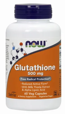 NOW Supplements Glutathione 500 mg - 60 Veg Capsules