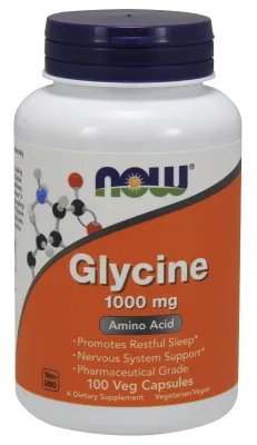 NOW Supplements Glycine 1000 mg - 100 Veg Capsules