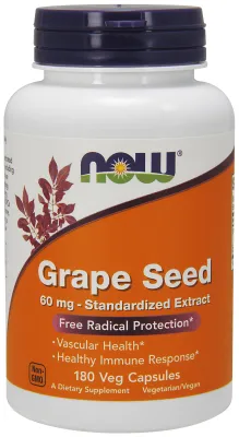 NOW Supplements Grape Seed 60 mg - 180 Veg Capsules