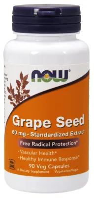 NOW Supplements Grape Seed 60 mg - 90 Veg Capsules