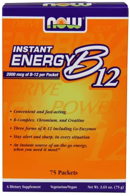 NOW Supplements Instant Energy B-12 (2,000 mcg of B-12 per packet) - 75 Packets