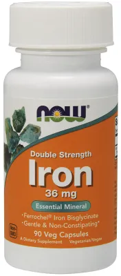 NOW Supplements Iron 36 mg Double Strength - 90 Veg Capsules