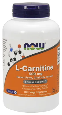NOW Supplements L-Carnitine 500 mg - 180 Veg Capsules