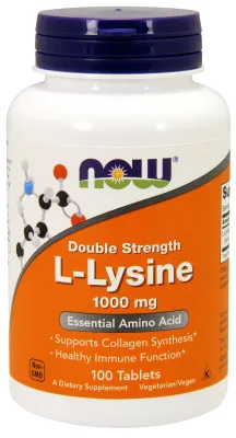 NOW Supplements L-Lysine, Double Strength 1000 mg - 100 Tablets