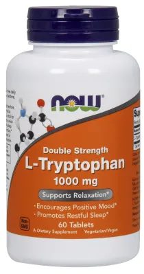 NOW Supplements L-Tryptophan, Double Strength 1000 mg - 60 Tablets