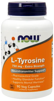 NOW Supplements L-Tyrosine 750 mg, Extra Strength - 90 Veg Capsules