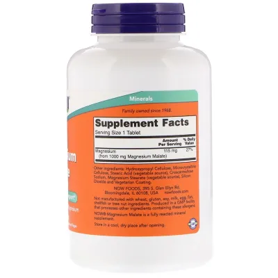 NOW Supplements Magnesium Malate 1000 mg - 180 Tablets