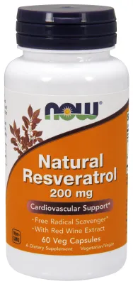 NOW Supplements Natural Resveratrol 200 mg - 60 Veg Capsules