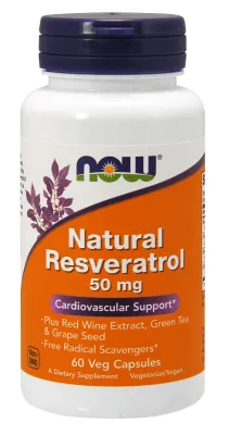 NOW Supplements Natural Resveratrol - 60 Veg Capsules