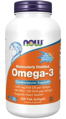 NOW Supplements Omega-3, Molecularly Distilled - 200 Fish Softgels