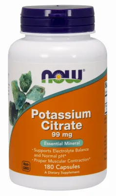 NOW Supplements Potassium Citrate 99 mg - 180 Veg Capsules