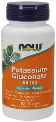 NOW Supplements Potassium Gluconate 99 mg Vegetarian - 100 Tablets
