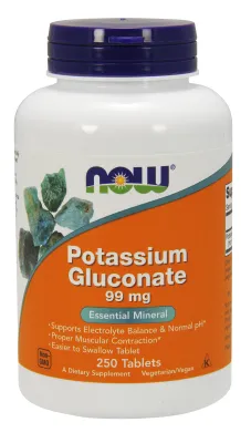 NOW Supplements Potassium Gluconate 99 mg Vegetarian - 250 Tablets