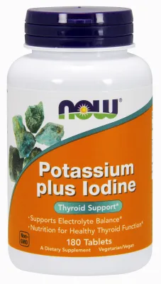 NOW Supplements Potassium plus Iodine - 180 Tablets