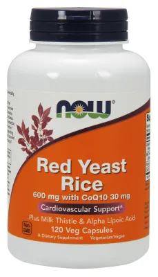 NOW Supplements Red Yeast Rice 600 mg with CoQ10 30 mg - 120 Veg Capsules