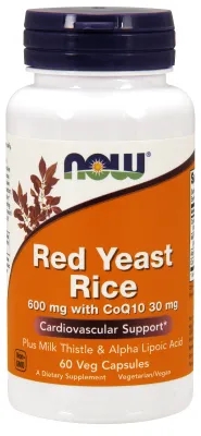 NOW Supplements Red Yeast Rice 600 mg with CoQ10 30 mg - 60 Veg Capsules