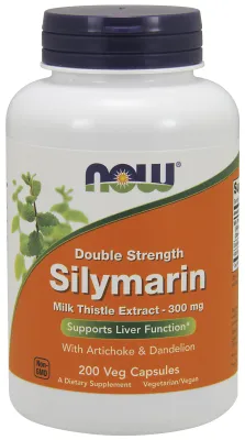 NOW Supplements Silymarin, Double Strength 300 mg - 200 Veg Capsules