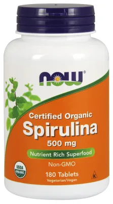 NOW Supplements Spirulina 500 mg, Organic - 180 Tablets